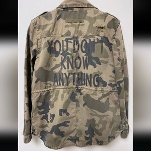 Bershka Camouflage Jacket Grunge  Distressed Coat Size Large Pockets Drawstring